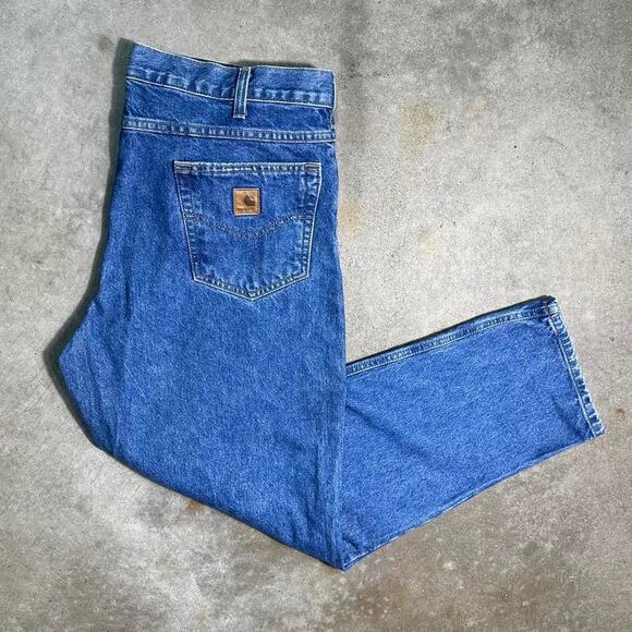 Vintage Carhartt Blue Denim Jeans Mens 38x30 Medium Wash Baggy Skater Pants - Picture 1 of 5